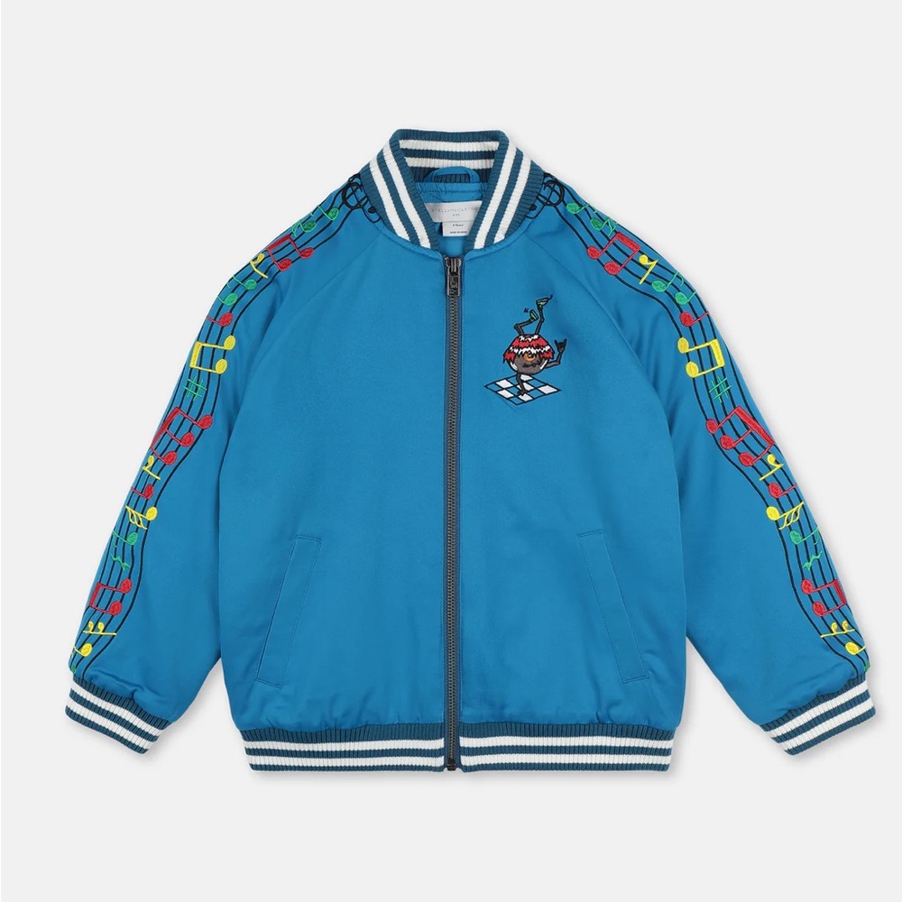 Stella McCartney Kids Blue Bomber Jacket with embroidered details Size 8